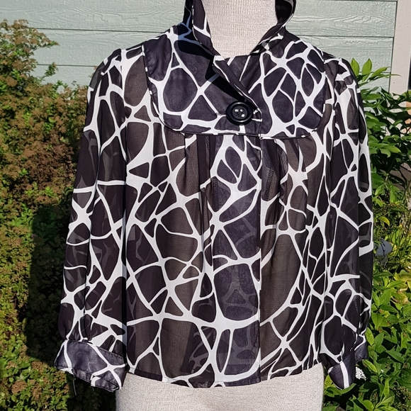 SeraNade Animal Print Sheer Blouse Black White Women's Medium - Picture 3 of 7